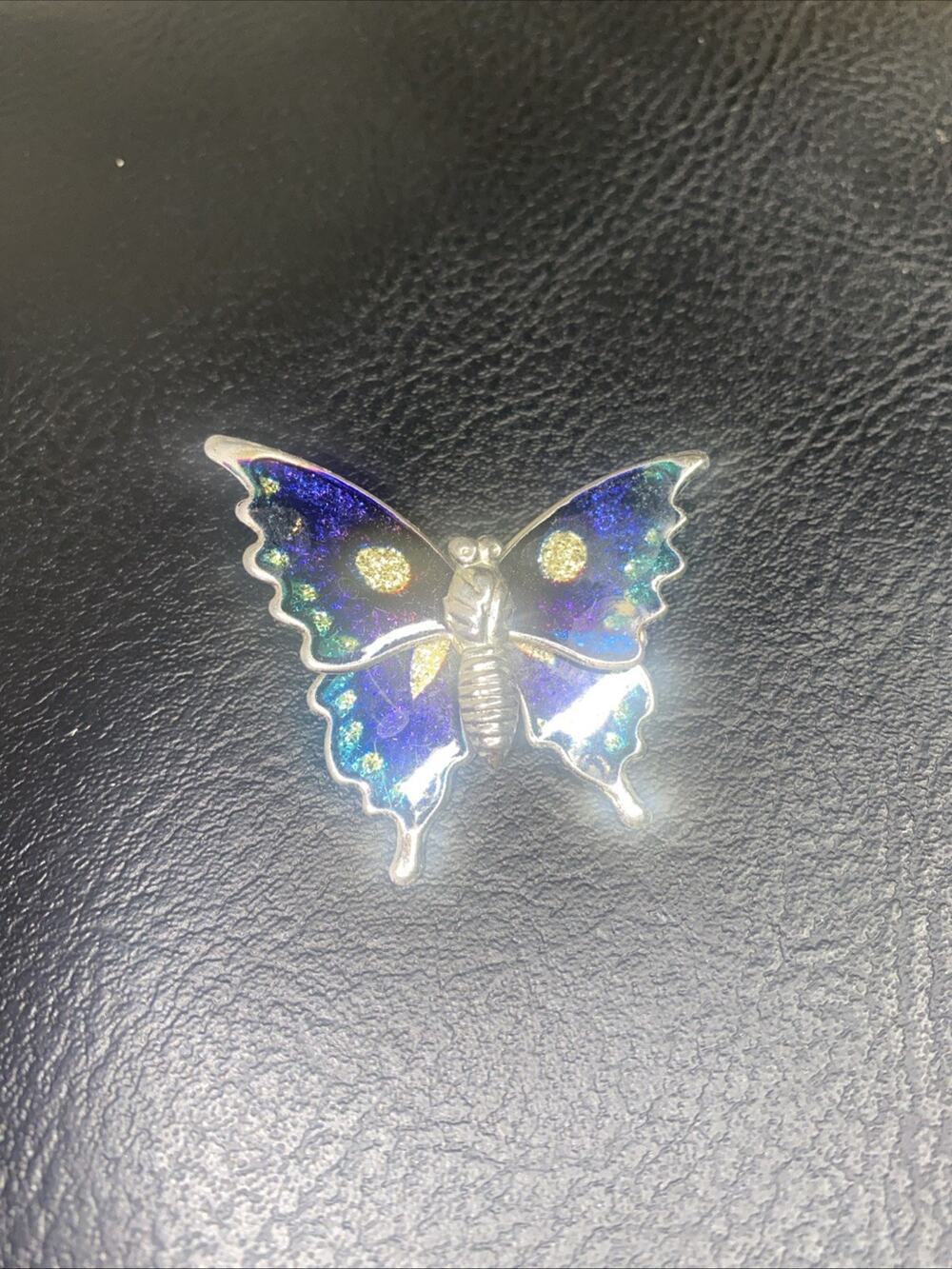 Vintage 60s 70s Rainbow Glitter Butterfly Brooch Pin